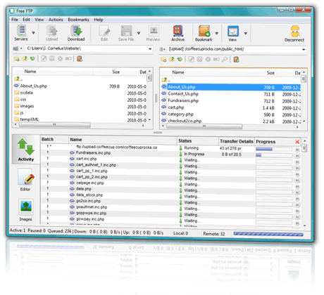 Скриншоты программы CoffeeCup Free FTP.